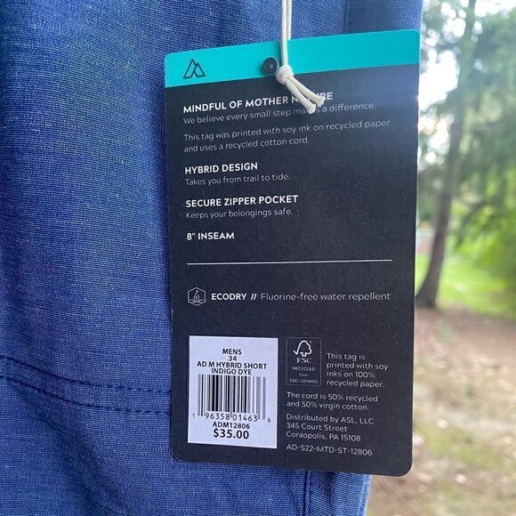 NWT Alpine Design Men’s Size 34 AD Hybrid Short Shorts Indigo Blue 8”Inch Inseam - Picture 3 of 6